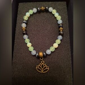 Elegant Multicolor stone Beaded Bracelet with Lotus Charm NIB